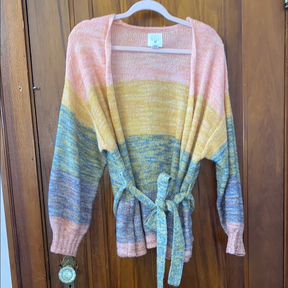Billabong Pink and Yellow Cardigan Sweater with Open Front Cardigan